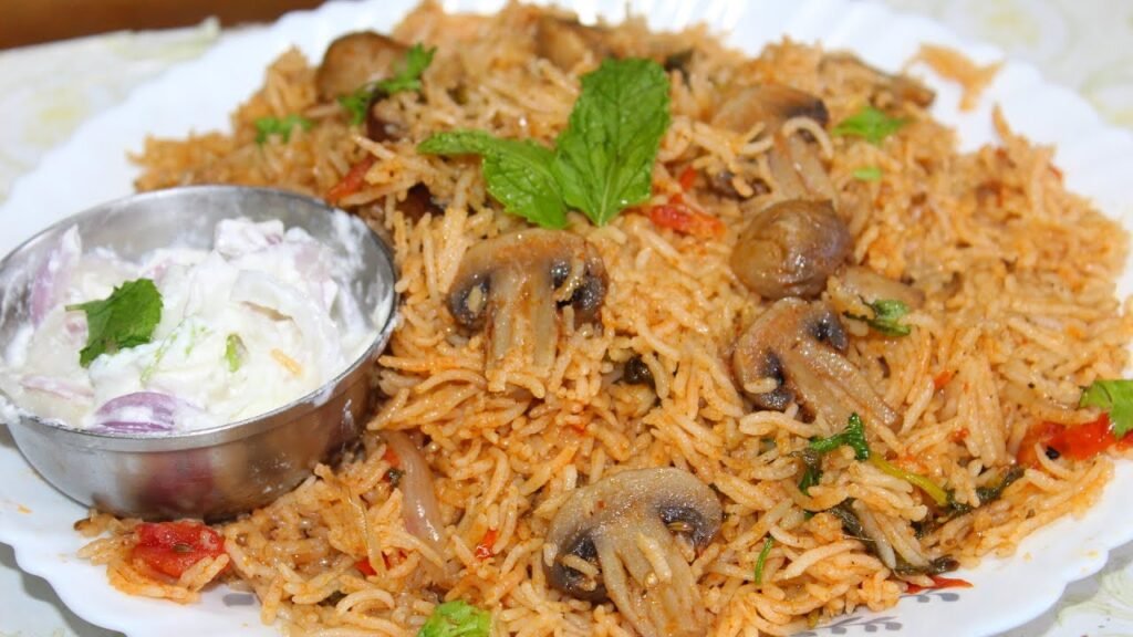 மஷ்ரூம் பிரியாணி குக்கரில் | How to Make Mushroom biryani in Tamil | Kalan Biryani In Tamil Cooker