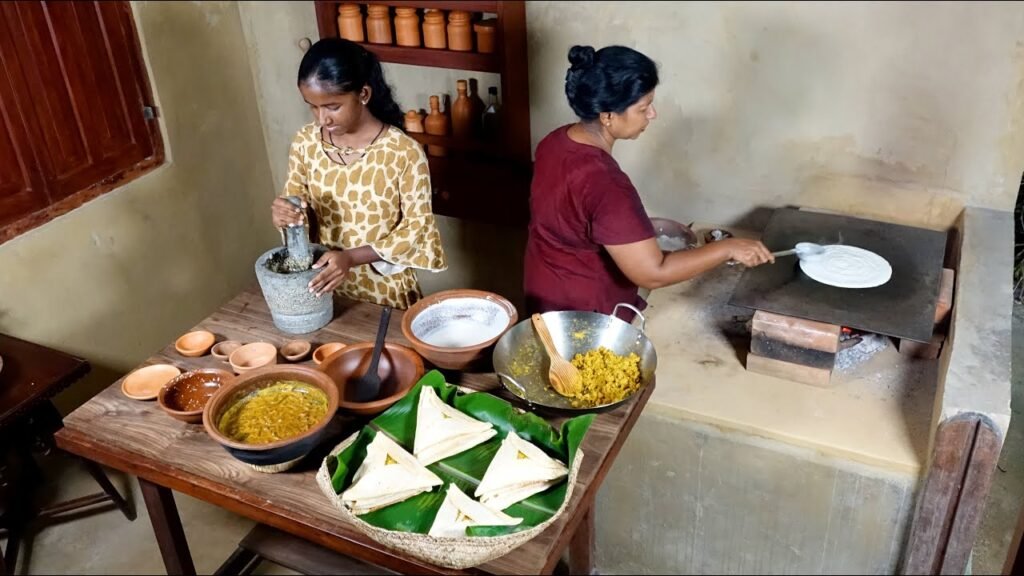 Chickpea Masala Dosa with Button Mushroom Curry and Coconut Chutney ❤ Village Dinner Recipe