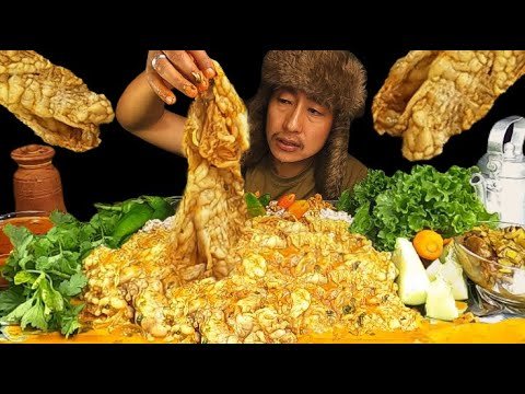 MUTTON FAT,MUSHROOM CURRY WITH LOTS OF BROWN RICE AND VARIETIES OF SALADS MUKBANG॥ASMR॥