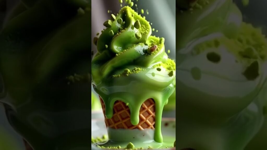 Melting Pistachio Gelato #GelatoDrip #ItalianDesserts #SweetCravings